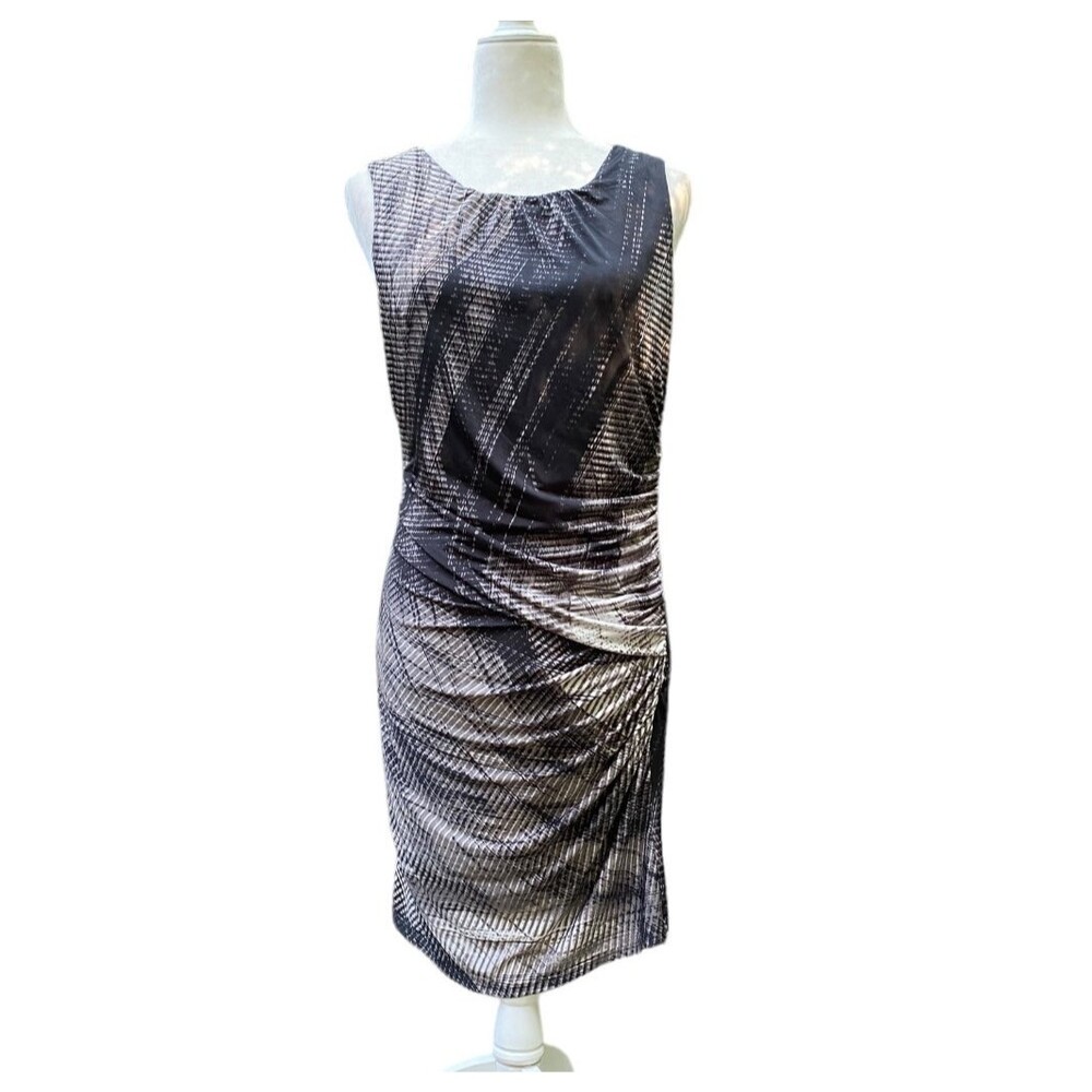 Nine west Sheath dress gathered side dress Size 8/Medium black/grey/cream